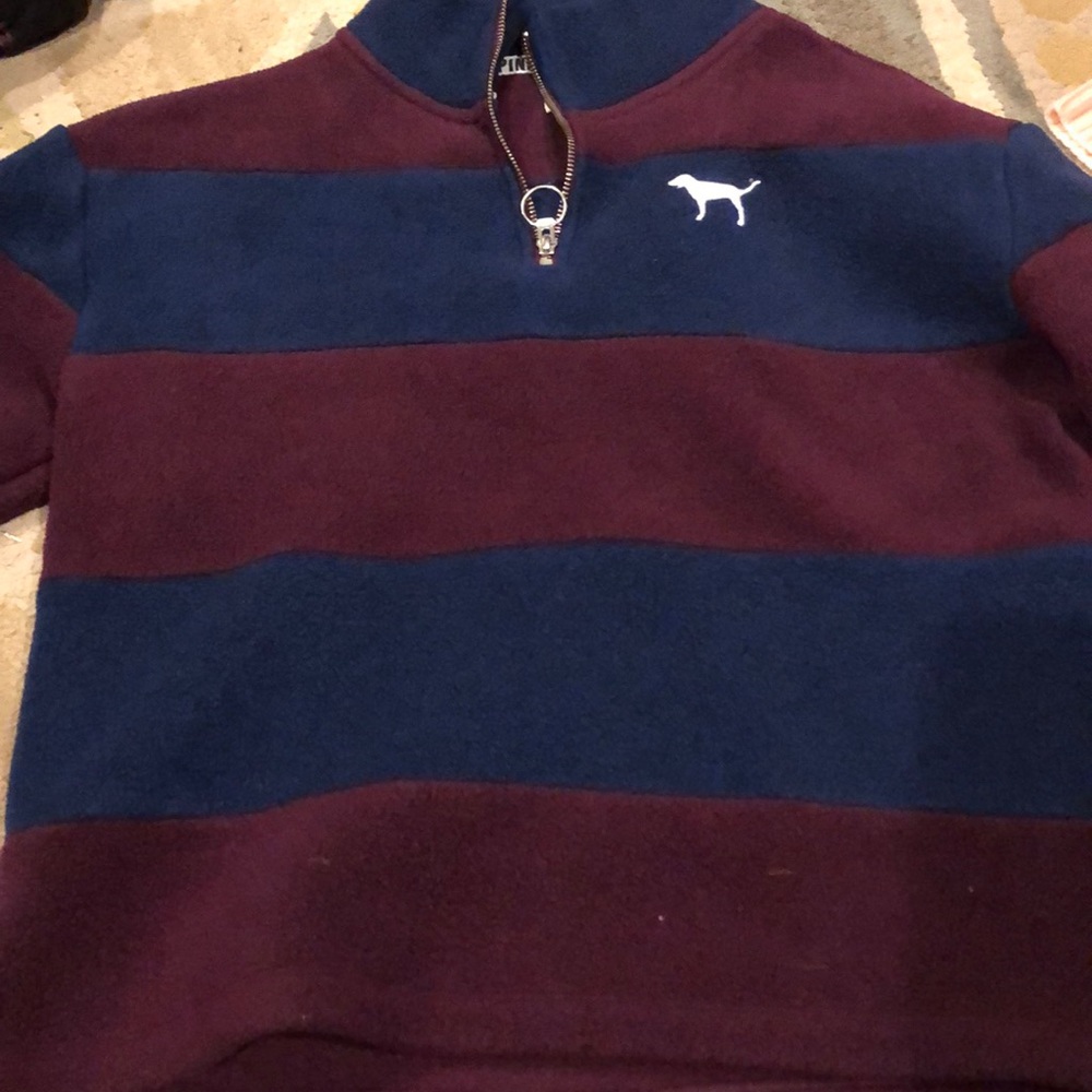 fleece material pink striped hoodie